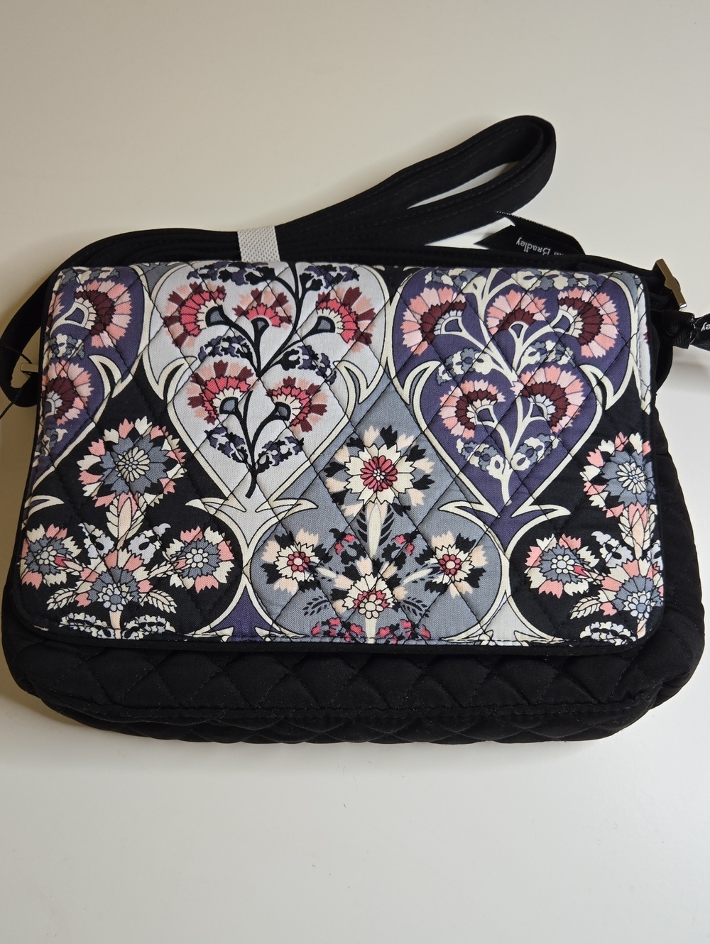 Vera Bradley Black Quilted Crossbody with Pink and Purple Floral Print NWT